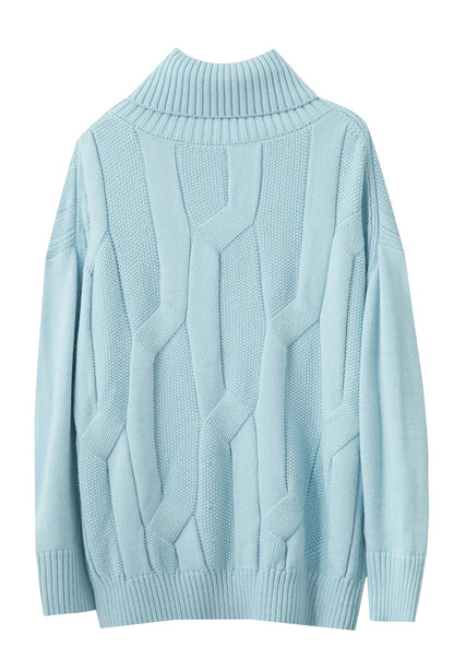 Damen-Rollkragenpullover locker Wolle-Mix lang Winter