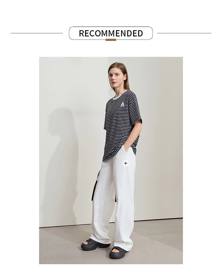 Damen T-Shirt aus reiner Baumwolle mit lässigem Streifenmuster und kurzen Ärmeln