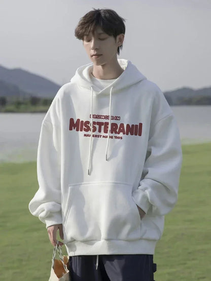 2024 Neu im Vintage-Stil, lässig, Kapuzenpullover für Herren, mit Buchstaben bedruckt, lockere Passform, Kapuzenpullover, Herbst, Y2K, Streetwear, modischer Trainingsanzug