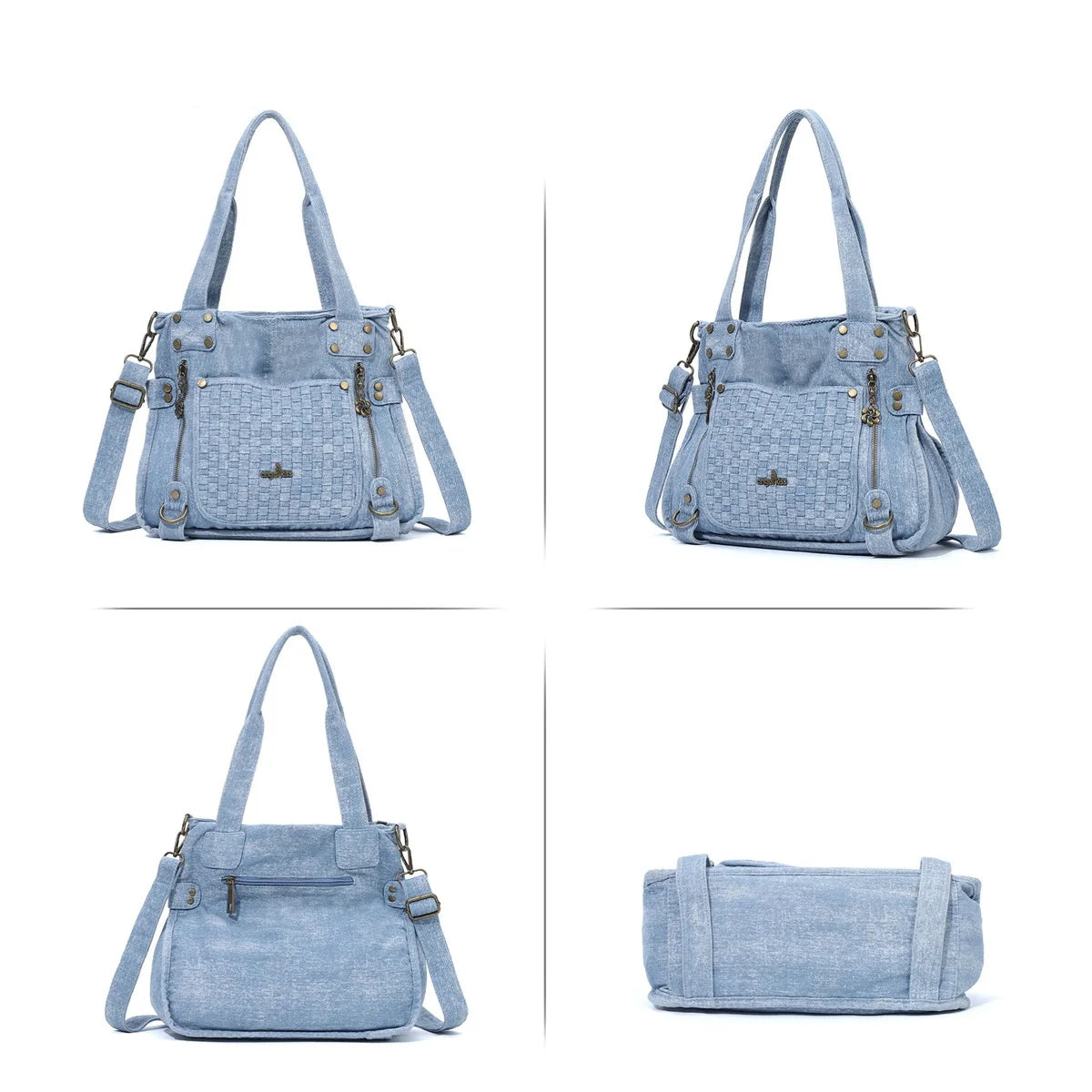 Damen-Schultertasche aus Denim in blau mit Top-Handle viel Stauraum für Alltag und Freizeit großem Innenfach