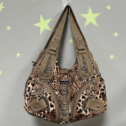 Damen-Schultertasche großes Fassungsvermögen Top-Handle stilvolle elegante Leopardendruck