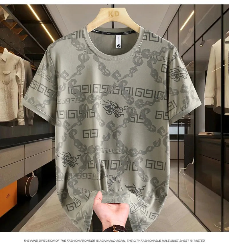 Herren T-Shirt im lässigen Stil aus eisiger Seide mit kurzem Arm