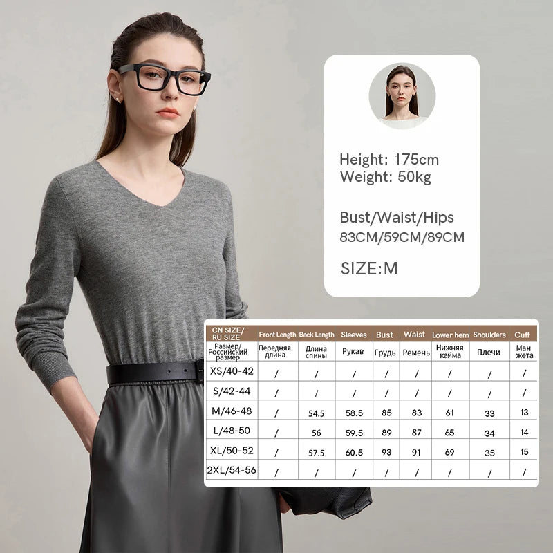 Damen V-Ausschnitt Pullover 100 % Wolle vielseitig Langarm Herbst