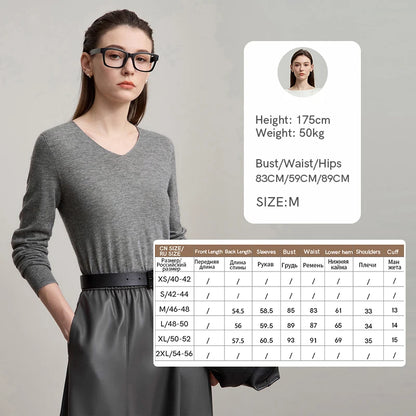 Damen V-Ausschnitt Pullover 100 % Wolle vielseitig Langarm Herbst
