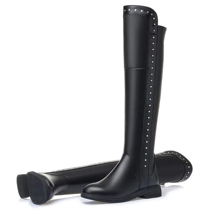 Over The Knee Boots Ladies Winter Wool Warm Genuine Leather Shiny Fashion Ladies Knee Boots Large Size Female Riding Boots