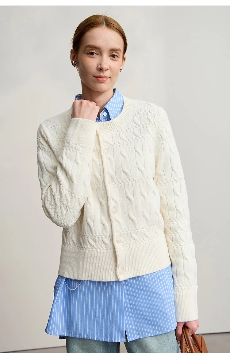 Damen-Strickjacke Rundhals gerade kurz Vintage elegant Winter