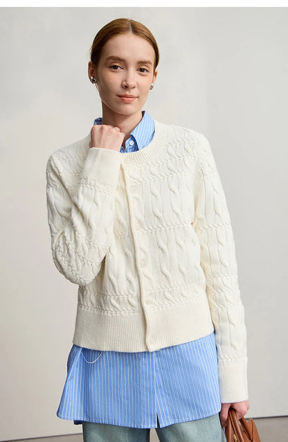 Damen-Strickjacke Rundhals gerade kurz Vintage elegant Winter