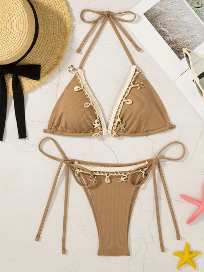 Gestreifter Push-up-Bikini für Damen – Sexy Badeanzug im brasilianischen Stil für Strand und Pool