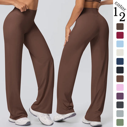 Braune Yoga-Hose für Damen mit weitem Bein und hoher Taille