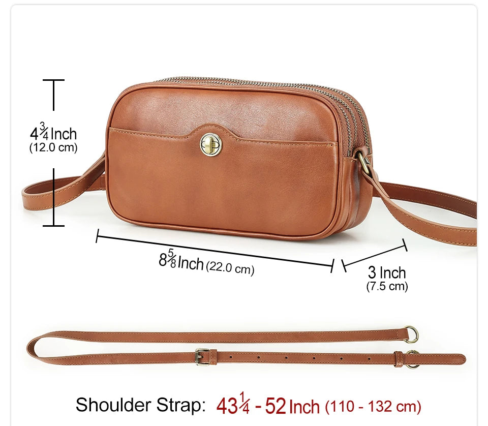 Kleine Schultertasche aus Echtleder in Karamell mit Reißverschluss und Schulterriemen