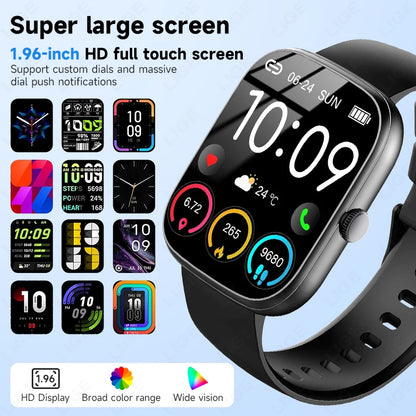 LIGE AI Sprachassistent Smart Watch für Männer Frauen 1,96" HD Touchscreen Fitness Tracker Drahtloser Anruf IP68 Wasserdichte Smartwatch