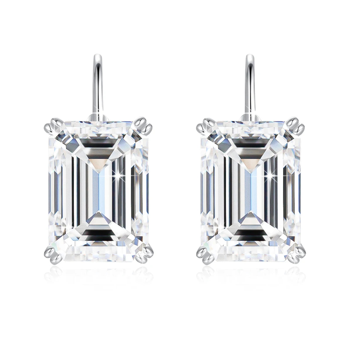 Damen-Clip-Ohrringe aus Silber 925 mit Moissanit Emerald-Schliff 10 Ct Hypoallergen
