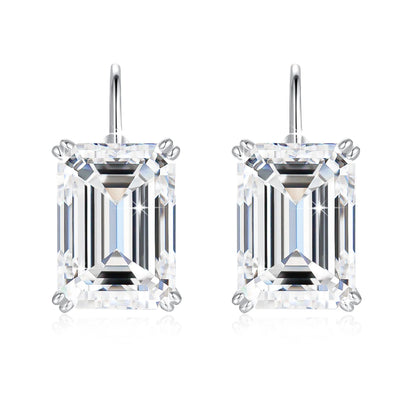 Damen-Clip-Ohrringe aus Silber 925 mit Moissanit Emerald-Schliff 10 Ct Hypoallergen