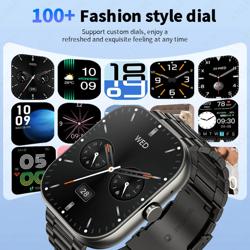 LIGE 2,01 "Bluetooth Anruf Smart Uhr Männer Frauen Full Touch Screen Herzfrequenz Sport Fitness Schrittzähler Smartwatch Für Android iOS
