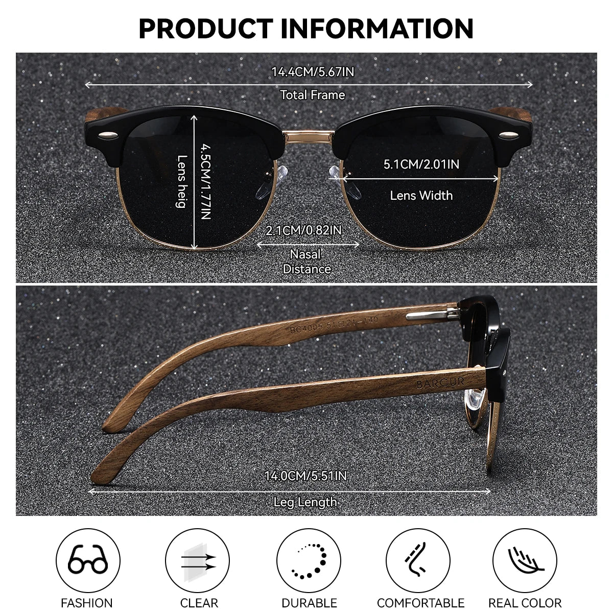 Damen-Sonnenbrille rund Walnuss-Bügel polarisiert UV400 modisch