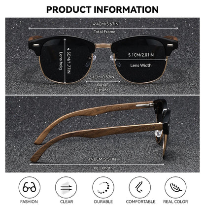 Damen-Sonnenbrille rund Walnuss-Bügel polarisiert UV400 modisch