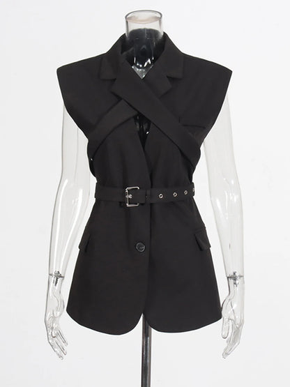 Elegantes ärmelloses Minikleid mit Rundhalsausschnitt und Pailletten-Patchwork für Damen – figurbetont und mit Schleifendetail.