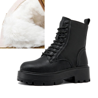 Schwarzer Schnür-Stiefelette aus Leder mit kurzem Schaft und profilierter Laufsohle