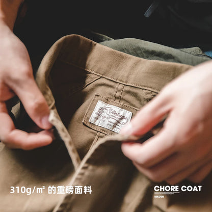 Herren Mantel aus schwerem Twill mit vier Taschen im Khaki-Farbton