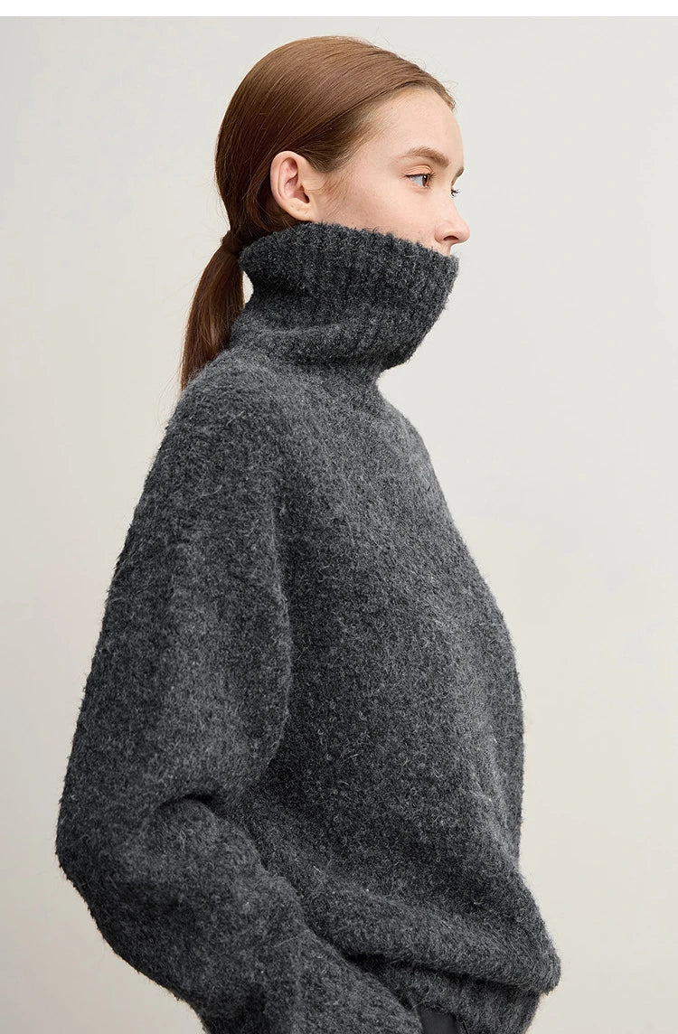 Damen-Rollkragenpullover locker Raglan Streetwear Winter