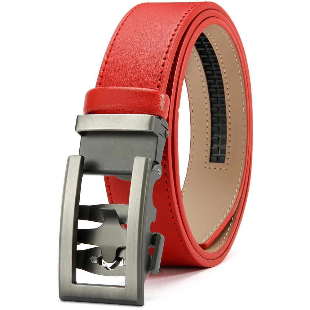 Herren Echtleder-Gürtel Hohles Muster Automatik-Schnalle Unisex 3,5 cm