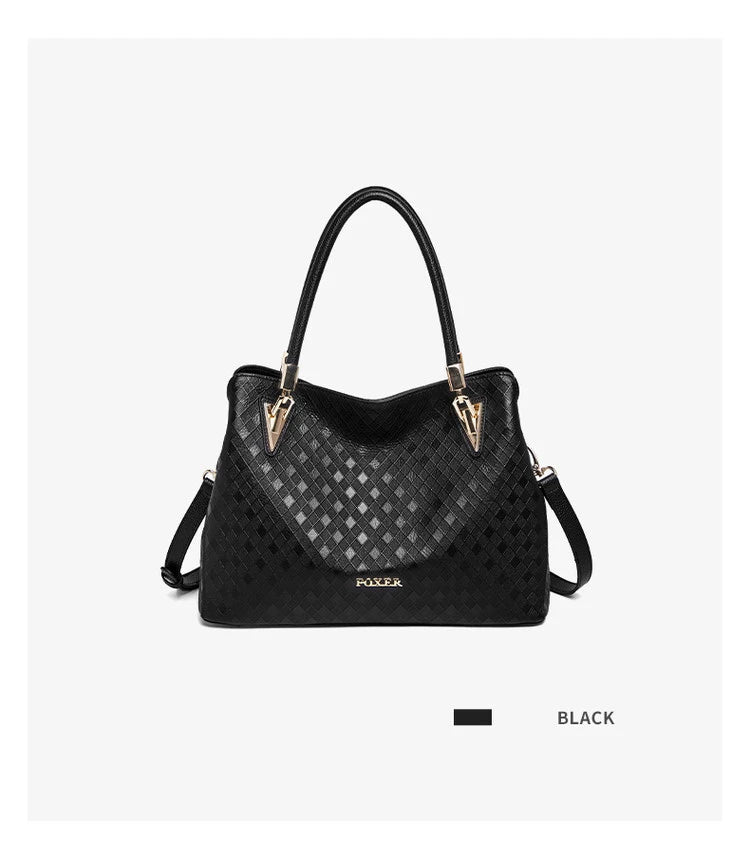 Damen Schultertasche aus echtem Leder mit Diamantprägung und Luxusdesign