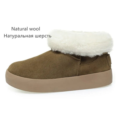 Damen Schnee Stiefel aus echtem Leder mit warmem Wollfutter