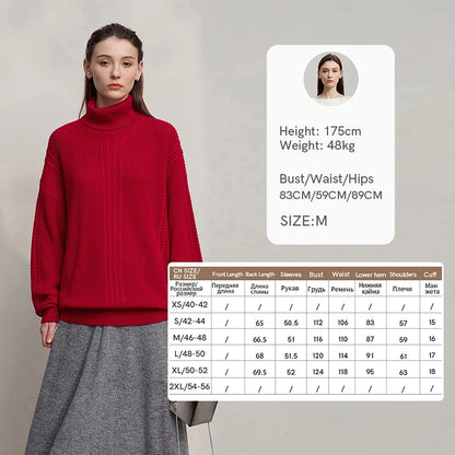 Damen-Rollkragenpullover Wolle lang locker Retro Winter