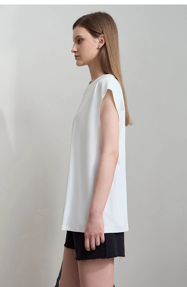 Damen T-Shirt aus Baumwolle mit lässigem O-Ausschnitt und breiten Schultern