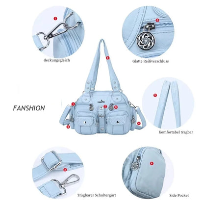 Damen-Handtasche Vintage PU-Leder mit Schultergurt und Obergriff Innenfach für Telefon und Geldbörse
