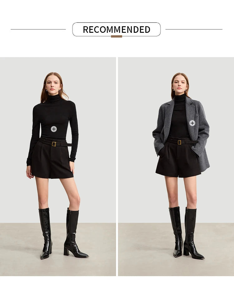 Damen Shorts im minimalistischen Stil mit Gürtel und solider Vintage-Optik