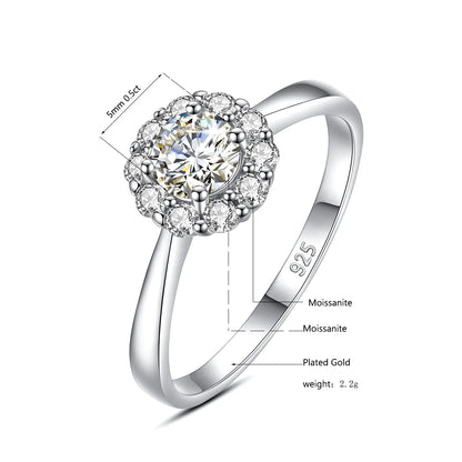 Damen-Ring Mit Moissanit 0,5 Karat Blüten-Design Aus Sterlingsilber 925 Schmuck Geschenk