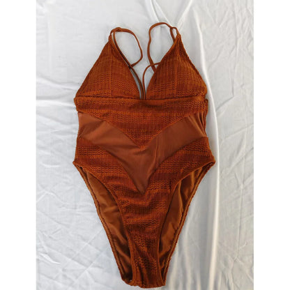 Damen-Badeanzug V-Ausschnitt Mesh High-Leg Monokini 5 Farben
