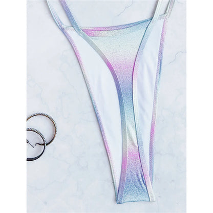 Damen Bikini-Set Farbverlauf Kreuzrücken Micro Tanga zweiteilig