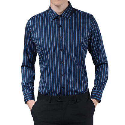 Langarm-Hemd für Herren in Weiß – formell und lässig, koreanischer Stil mit Tasche, ideal für Business und Freizeit.