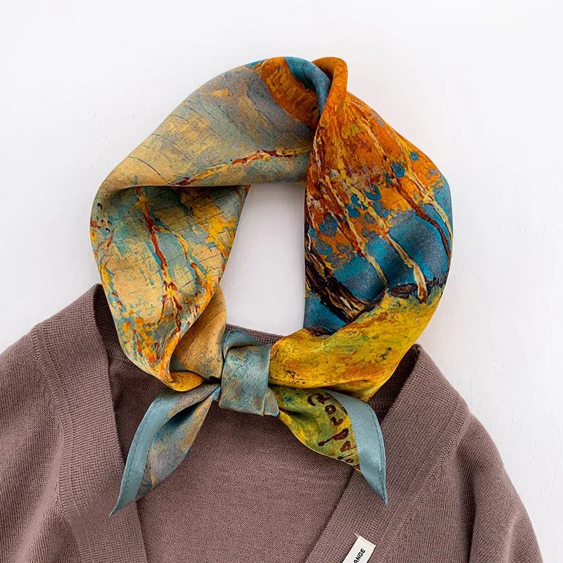 Damen Seidensatin Schal Tasche Kopf Bandana Halstuch bedruckt B