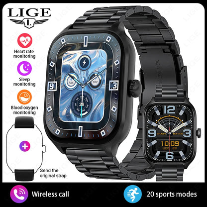 LIGE 2,01 "Wireless Anruf Smartwatch Voller Touchscreen Gesundheit Schlaf Fitness Tracking Smart Uhr Wasserdicht Für Android IOS Telefon
