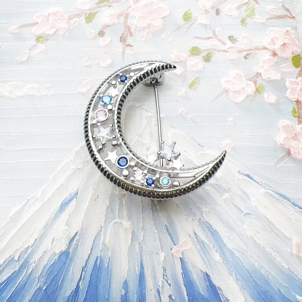 Damen-Brosche Halbmond Böhmen aus Sterlingsilber