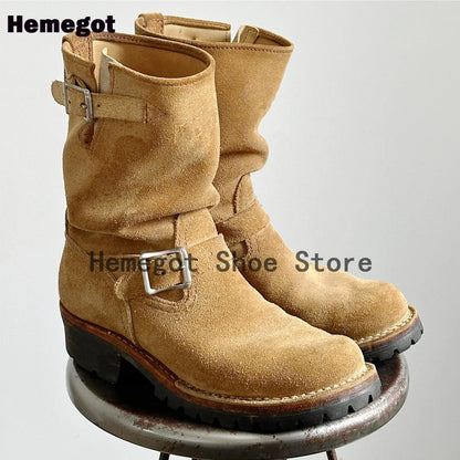 Herren High-Top Boots, braun, mit seitlichen Schnallen und dicker Profilsohle