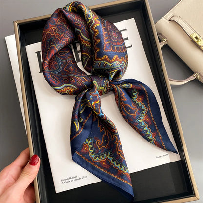 Damen Seidenschal Blumenprint quadratisch Halstuch Hijab Bandana Frühling