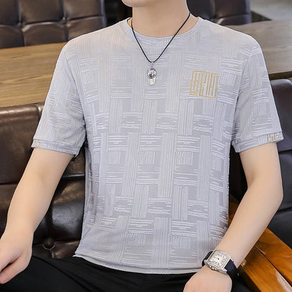 Herren T-Shirt aus Seide mit kurzem Arm und Streifen-Druck für Sommer