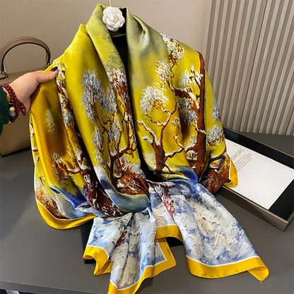 Damen Satin Seidenschal Hijab Sommer Sonnenschutz Strand Kopftuch Foulard
