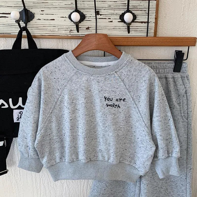 Kinder Hoodie Set mit Punkten und breiten Hosen im koreanischen Stil