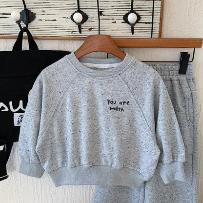 Kinder Hoodie Set mit Punkten und breiten Hosen im koreanischen Stil