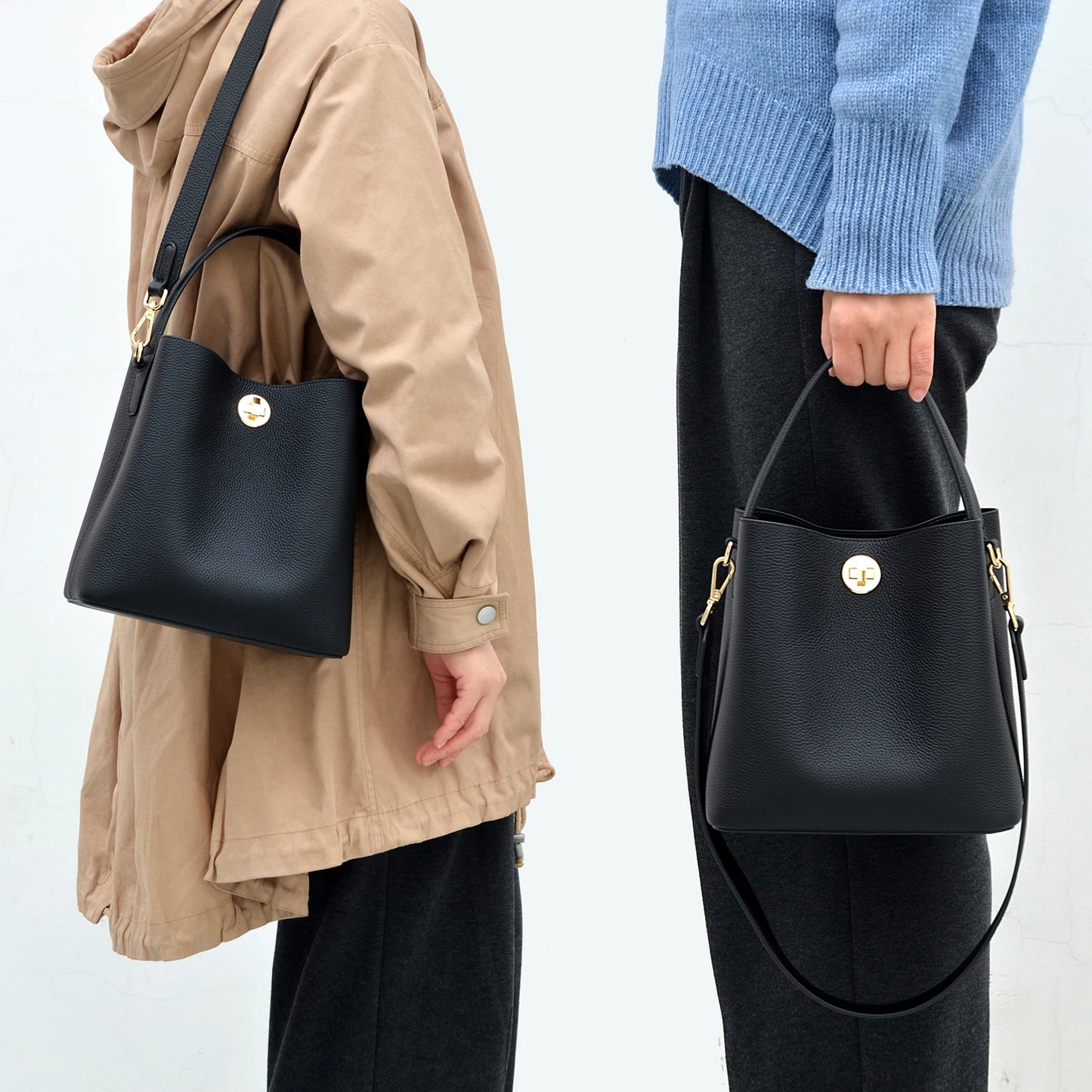 Mini Bucket Bag Vollnarbigem Rindleder | Zwei-Lagen