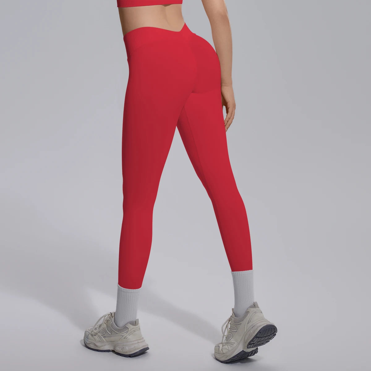 Nahtlose Yoga-Hose für Damen, rot, 7/8-Länge, weißes Detail am Saum