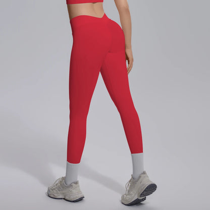 Nahtlose Yoga-Hose für Damen, rot, 7/8-Länge, weißes Detail am Saum