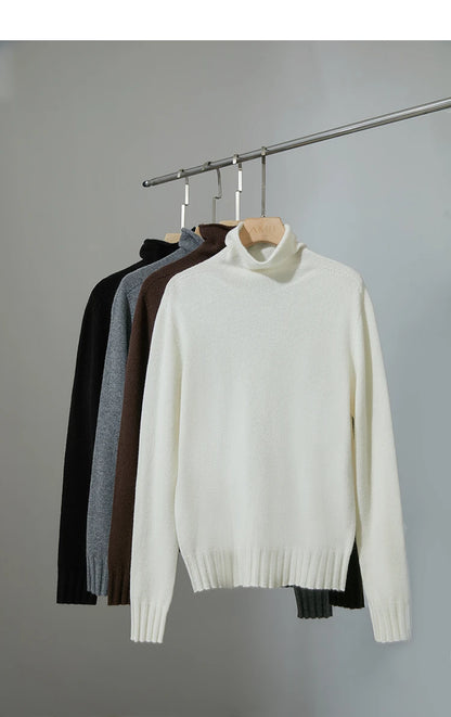 Damen-Rollkragenpullover 100 % Wolle locker Herbst-Winter