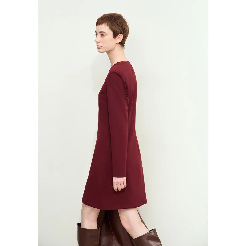 Elegantes Damen Langarm Kleid Mit Schulterpolster Für Das Büro