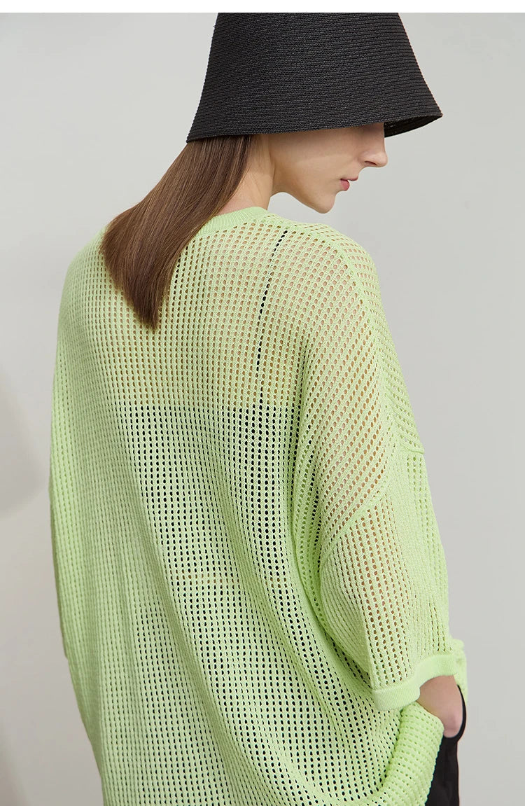 Damen-Rundhalspullover Buchstaben-Jacquard Halbarm locker Sommer